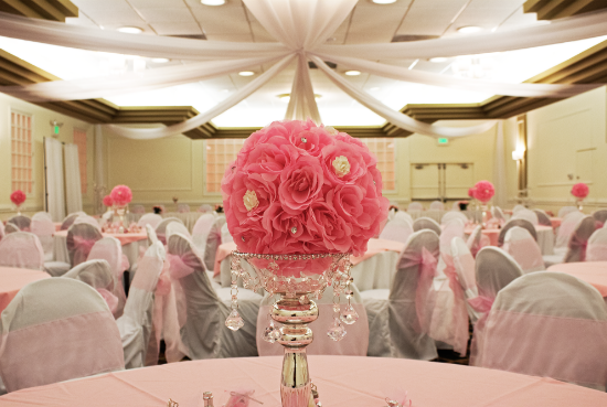 Centerpiece at table in wedding reception